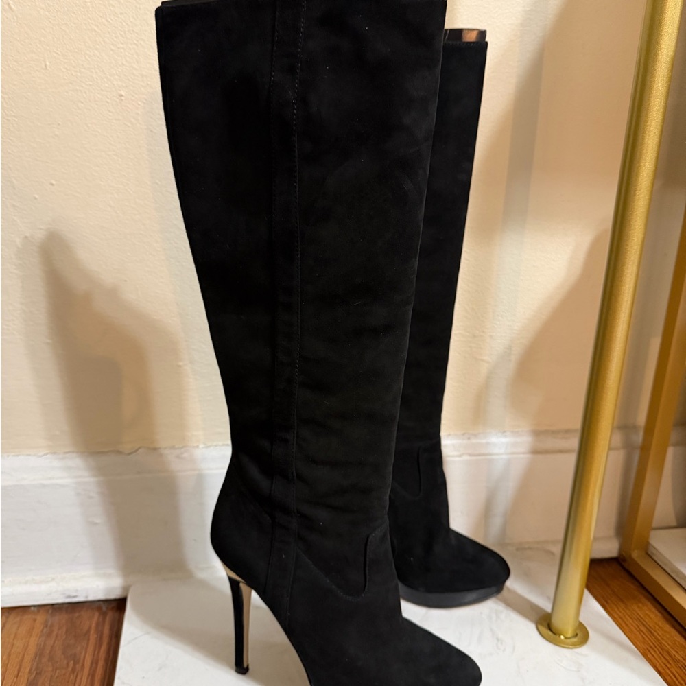Michael Kors Black and Gold Plated Heeled Boots